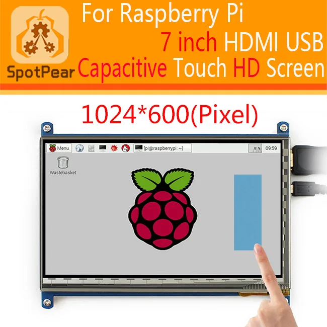 7 дюймов HDMI USB емкостный сенсорный экран, ЖК-дисплей, для Raspberry Pi 2/3/4B Режим B Бесплатный драйвер для малиной/WIN10, 1024x600