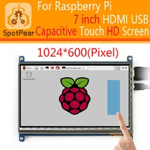 7 дюймов HDMI USB емкостный сенсорный экран, ЖК-дисплей, для Raspberry Pi 2/3/4B Режим B Бесплатный драйвер для малиной/WIN10, 1024x600