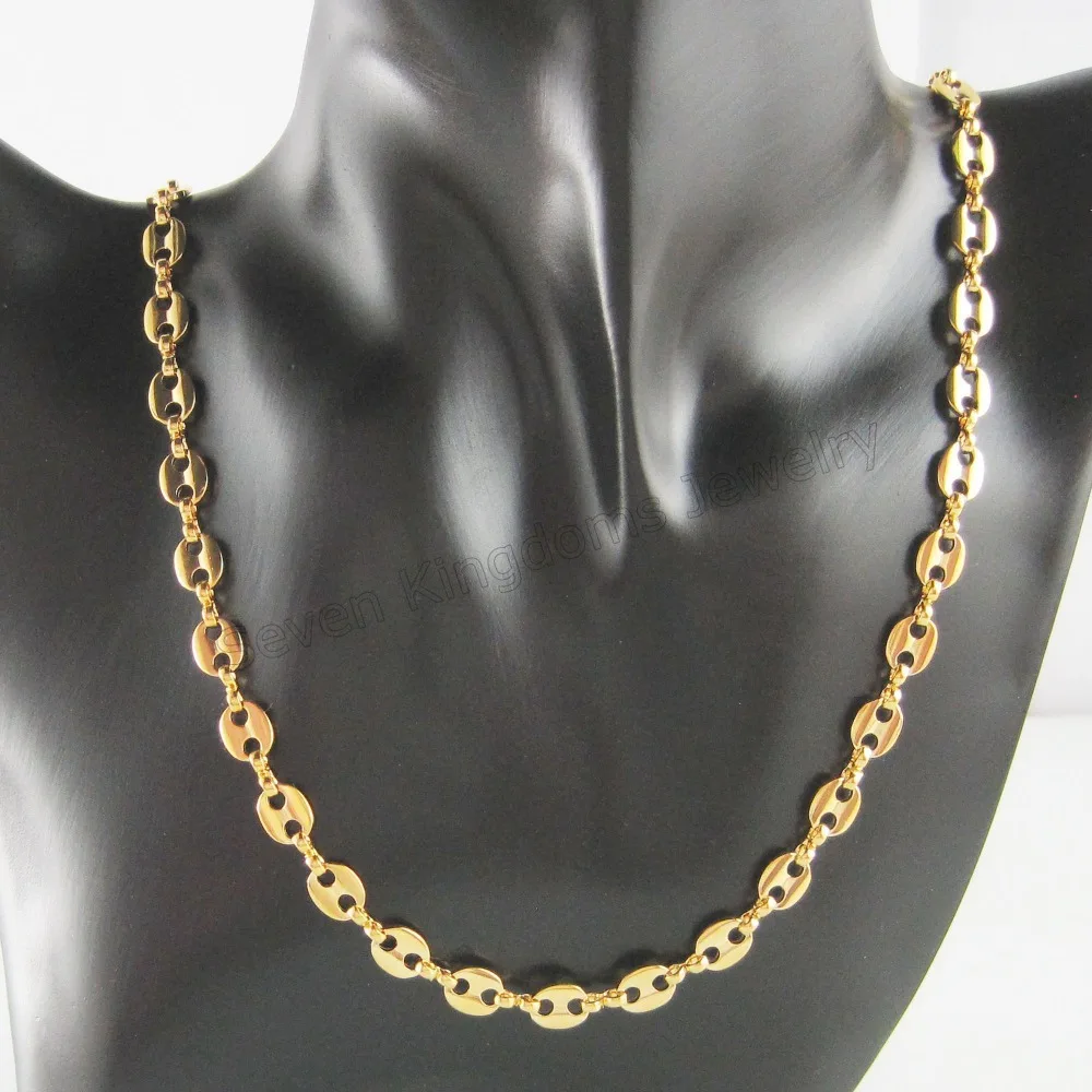 

Min order 10$ - YELLOW GOLD GP COFFEE BEAN SHAPE LINK CHAIN 17.7" NECKLACE 45CM /SIZE CAN BE ADJUSTED
