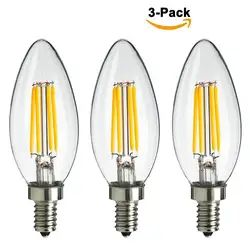 4 Вт C35 Винтаж LED нити, 85-265 В E14/E12 EDISON ЛАМПЫ, 2700 К теплый белый 400lm, равный 40 Вт лампа накаливания, 3 шт, Бесплатная доставка