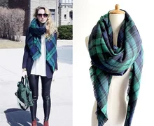 Free Shipping New Fashion Brand Winter Green Checked Plaid Tartan Wrap Shawl Pashmina Scarves For Christmas