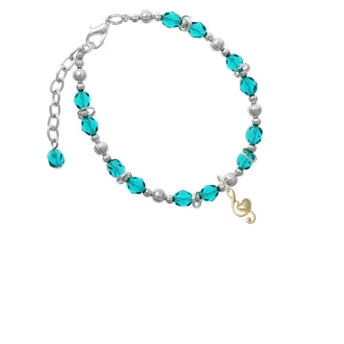 Goldtone Medium Clef with Heart Teal Beaded Bracelet