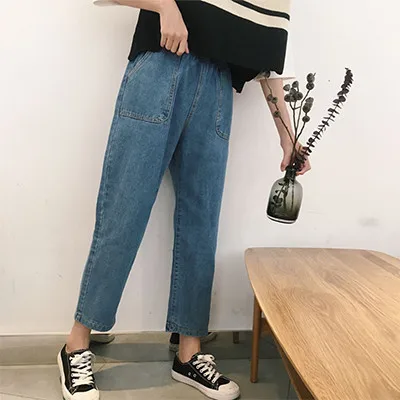 Slim Straight Ankle-Length Pants Jeans Women Spring Autumn New Korean Version Wild Retro Elastic Waist Students Loose X146 - Цвет: Blue