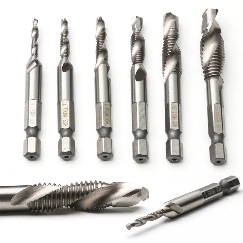 

ZENHOSIT 6PCS M3-M10 Screw Tap Drill Bits Countersink Deburr Countersink Hex Metric Tap Bit Set High Speed Steel Drill Kit