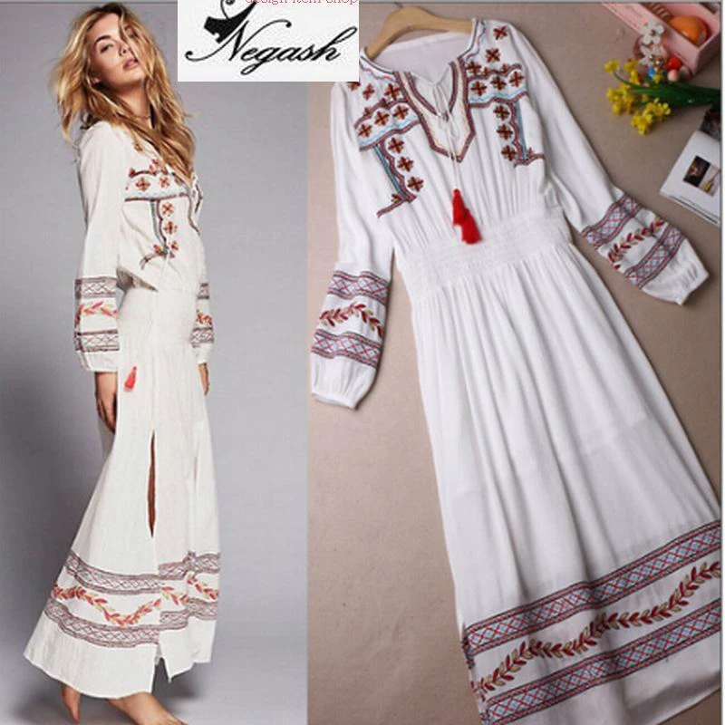 Neue Retro Blume Bestickt Lange Maxi kleid Herbst Baumwolle Hand bestickt  Frauen Nationalen Robe Strandkleid vestidos femininos|vestido feminino|long  maximaxi dress - AliExpress