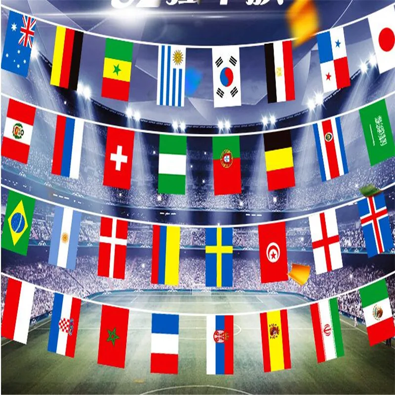 Word Cup Football Soccer 32 Team National Flag Country World Banner Bunting 14*21cm Bar Club