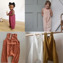 Ins/ Европейский комбинезон для девочек; льняная одежда для маленьких мальчиков; модные детские комбинезоны; модные шорты