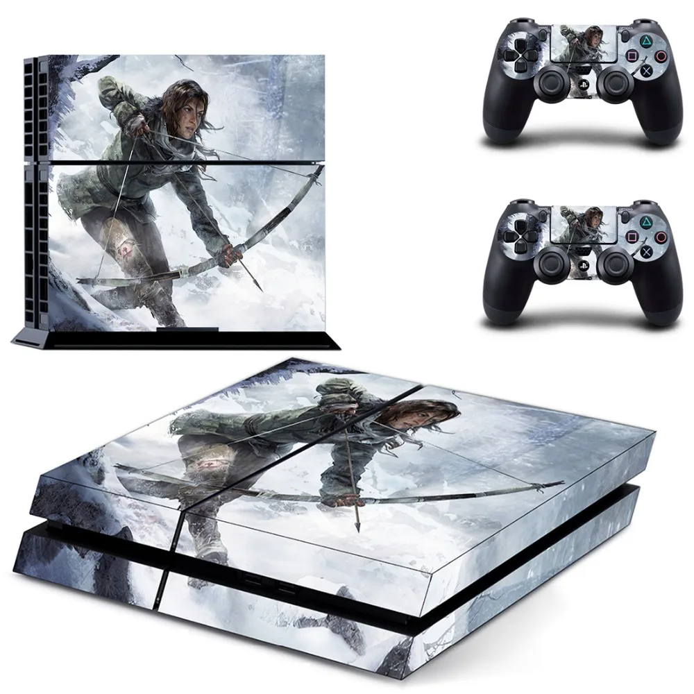 Наклейка Rise of Tomb Raider PS4 Виниловая наклейка для консоли Sony Playstation 4 и 2 контроллера