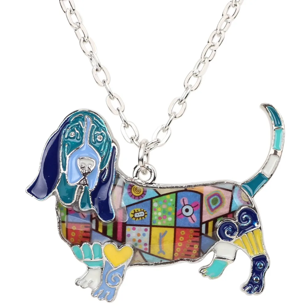 Bonsny Statement Enamel Alloy Basset Hound Dog Necklace Pendants Choker