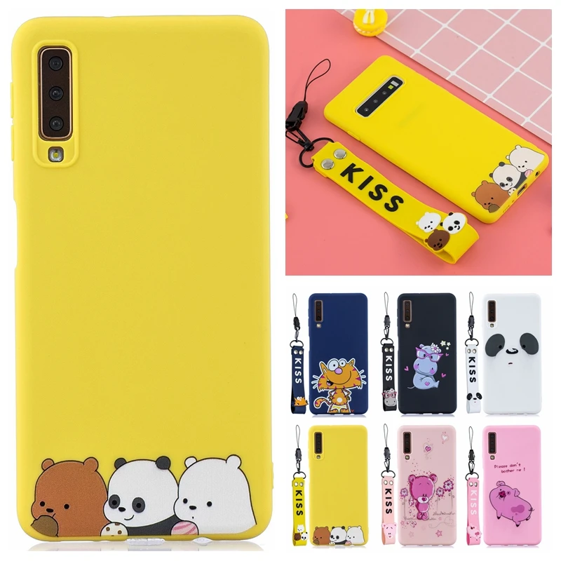 

Soft Case on sFor Fundas Samsung Galaxy A7 2018 Cover for Samsung A7 2018 A750F Cases Cute Candy Silicone Cover Lanyard Case