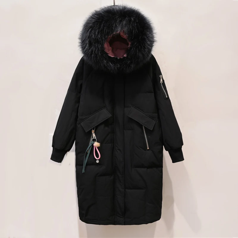 

Big Fur Duck Down coats 2019 New Winter Jacket Women Female Loose Warm Down Parka Winter Coat Women White Duck Down Jacket