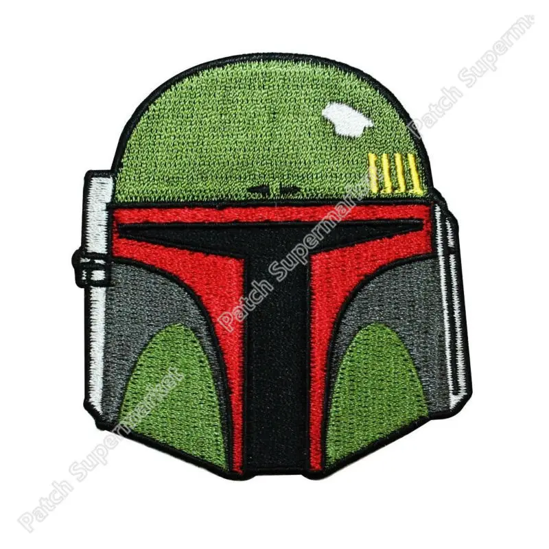 

3" Boba Fett Helmet Iron On Patch Star Wars Mandalorian Bounty Hunter Head Applique TV film Embroidered sew on shoulder badge