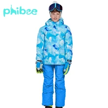 Phibee/лыжный костюм; одежда для маленьких мальчиков и девочек; теплые водонепроницаемые ветрозащитные комплекты для сноуборда; зимняя куртка; детская одежда; одежда для детей