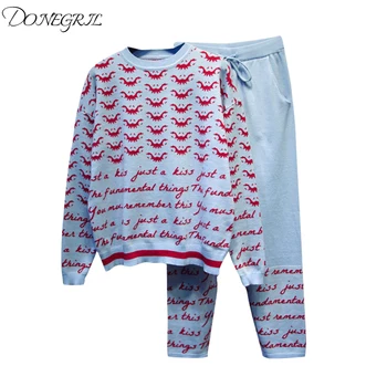 

2019 autumn new women's European station loose long-sleeved sweater sweater pants pants fashion suit