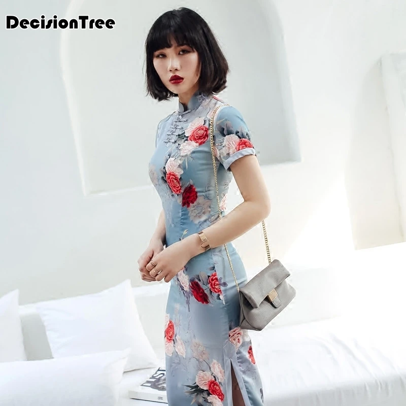 Шелк атлас cheongsam китайское традиционное платье vestido без рукавов женское платье с высоким воротом вечерние платья qipao