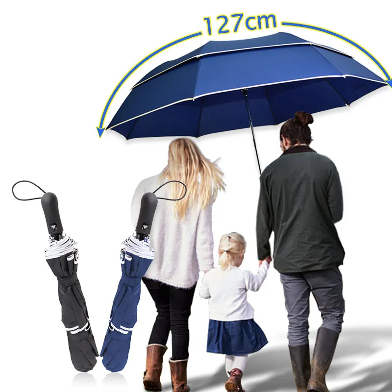 Strong Windproof Double Layer Large Umbrella Men 2 Folding Semi-automatic Golf Parasol Rain Women Umbrellas Gift Travel Paraguas