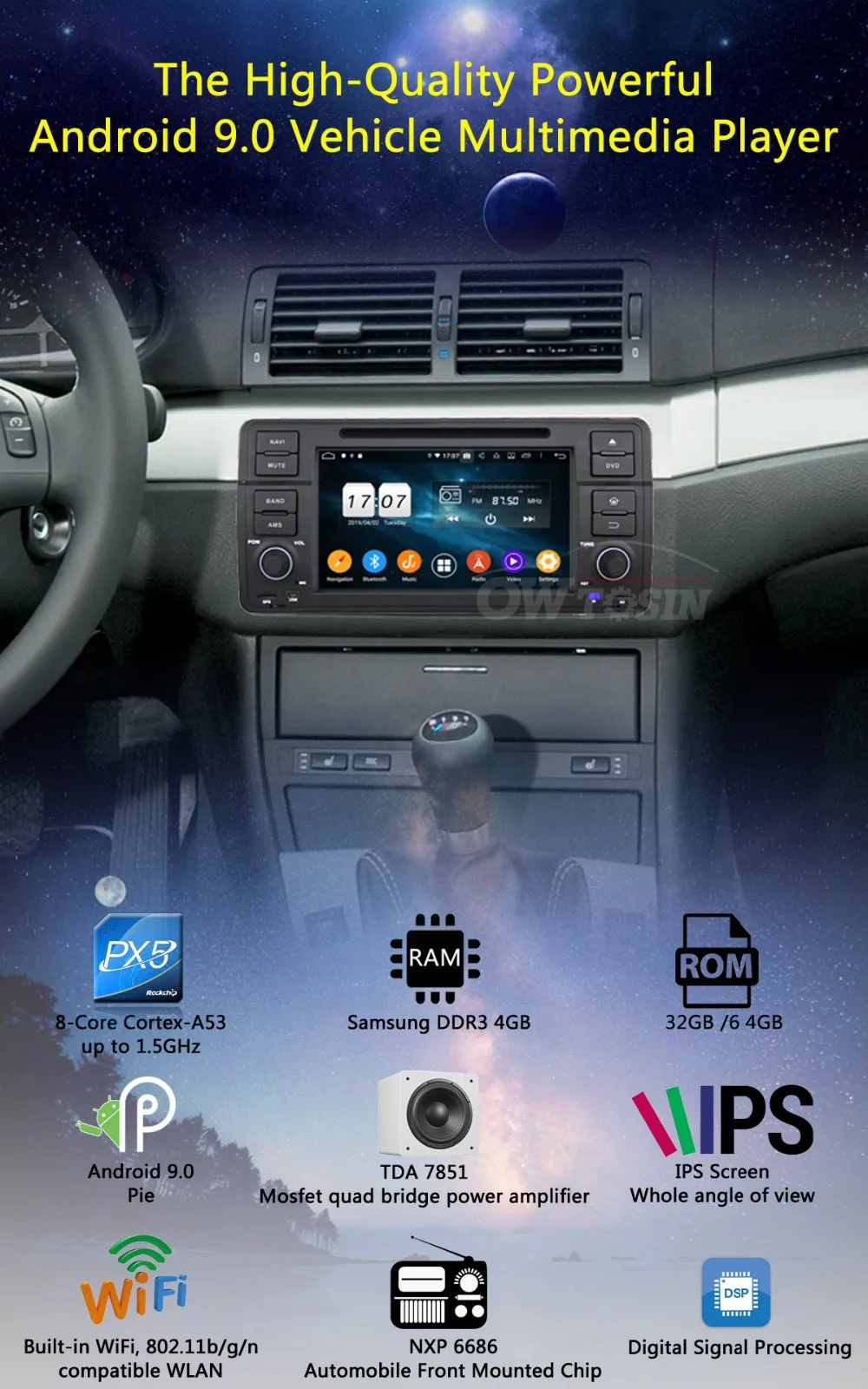 Top 7"IPS 8Core 4G+64G Android 9.0 Car DVD Player GPS Radio for BMW 3 Series E46 M3 318i 320i 325i 328i Rover 75 MG ZT DSP Parrot BT 1