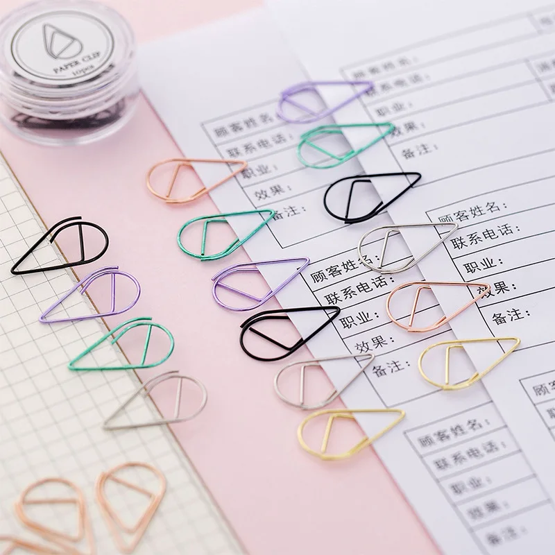 

10 Pcs Metal Bookmark Binder Clips Waterdrop Paper Clip Mini Figures Book Mark Stationery Escolar Papelaria School Office Supply