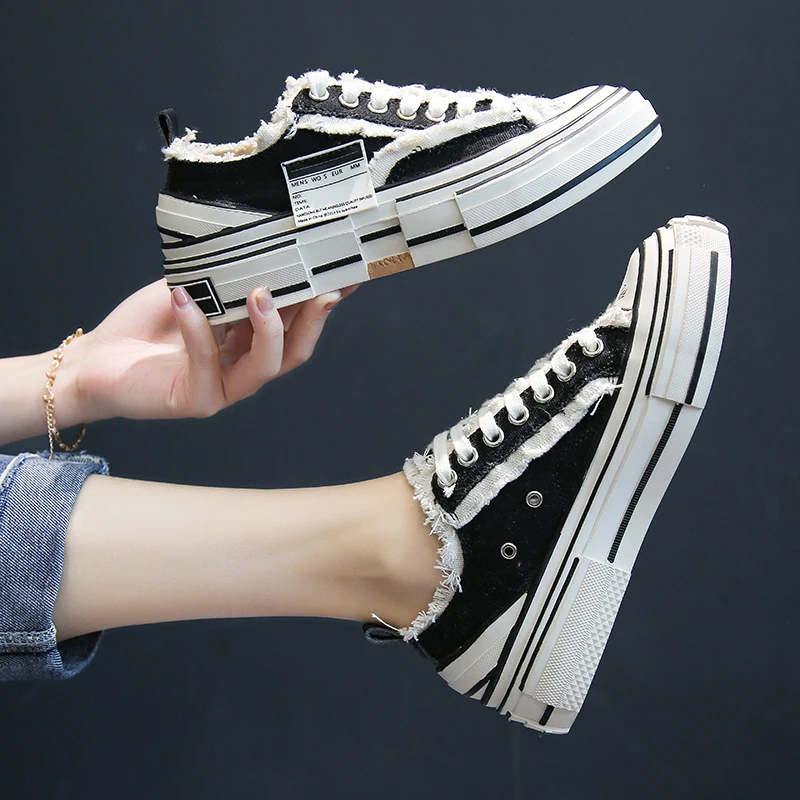 

Summer new women's retro denim fashion women's casual canvas shoes with flat shoes sneakers women's skateboard shoes mujer