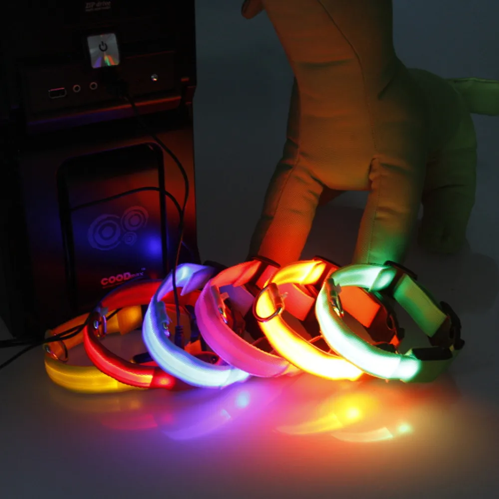 

2017 Hot Sale Adjustable Safety Pets Dog LED Flashing Night Light Nylon Collar USB Charging Safe Reliable Puppy Wonderful Collar