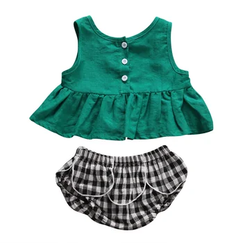 

Newborn Baby Girls Clothing Sets Cute Lovely Sleeveless Cotton Baby Top+Plaid Shorts 2pcs Outfits Kids Set Summer Clothes
