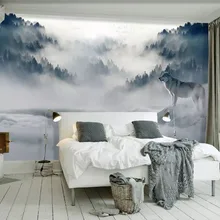 Пользовательские Настенные обои 3D горный туман лес волк животное настенная живопись фото обои для гостиной спальни Декор стикер