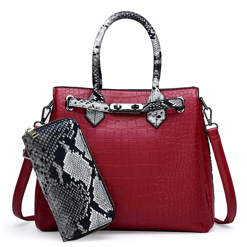 

Red Sholder Bags for Women's Handbag Crocodile Leather Bag Purse Wallet Bag Crocodile Pattern Handbag Alligator Desigual Women