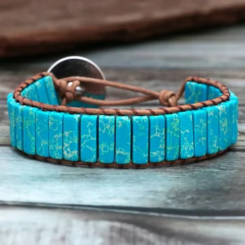 

MINHIN Trendy Chakra Bracelet Handmade Multi Color Natural Stone Beads Leather Braided Wrap Bracelets Creative Jewelry Gift