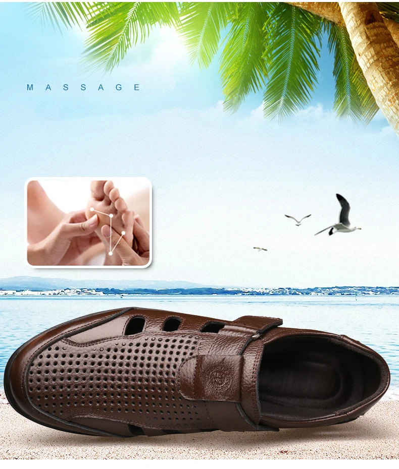 Merkmak/Прямая ; летние мужские сандалии из натуральной кожи; дышащая мягкая повседневная мужская обувь; пляжная обувь на плоской подошве