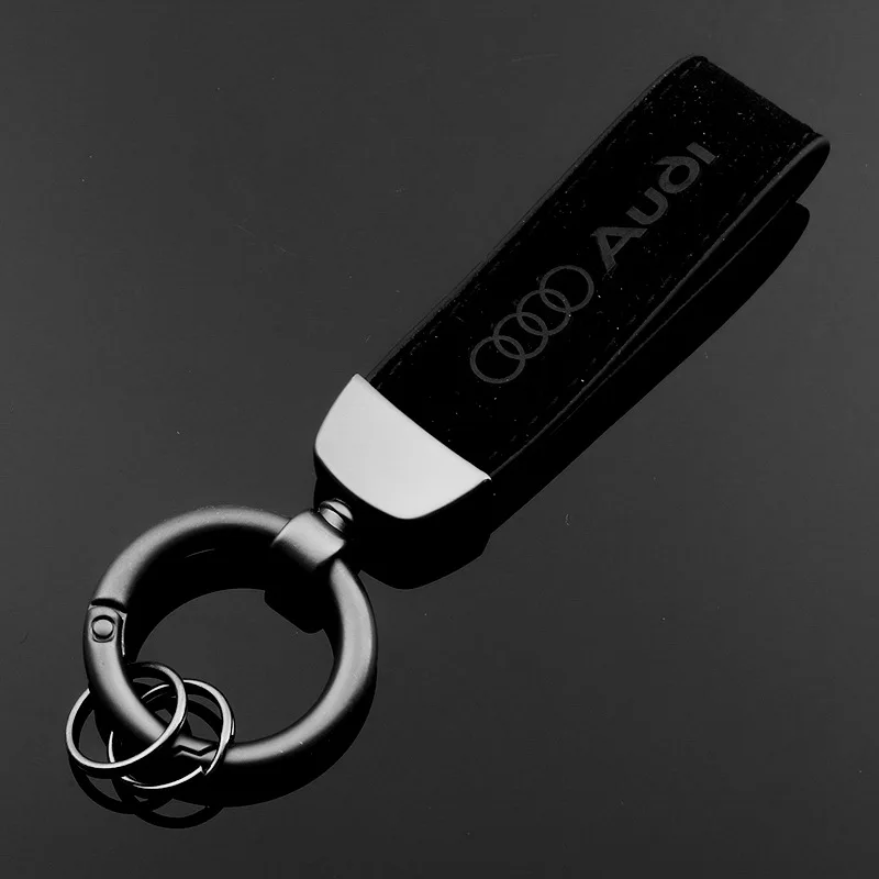 

Audi Furry Fur Leather Car Standard Metal Keychain Ring Link Pendant