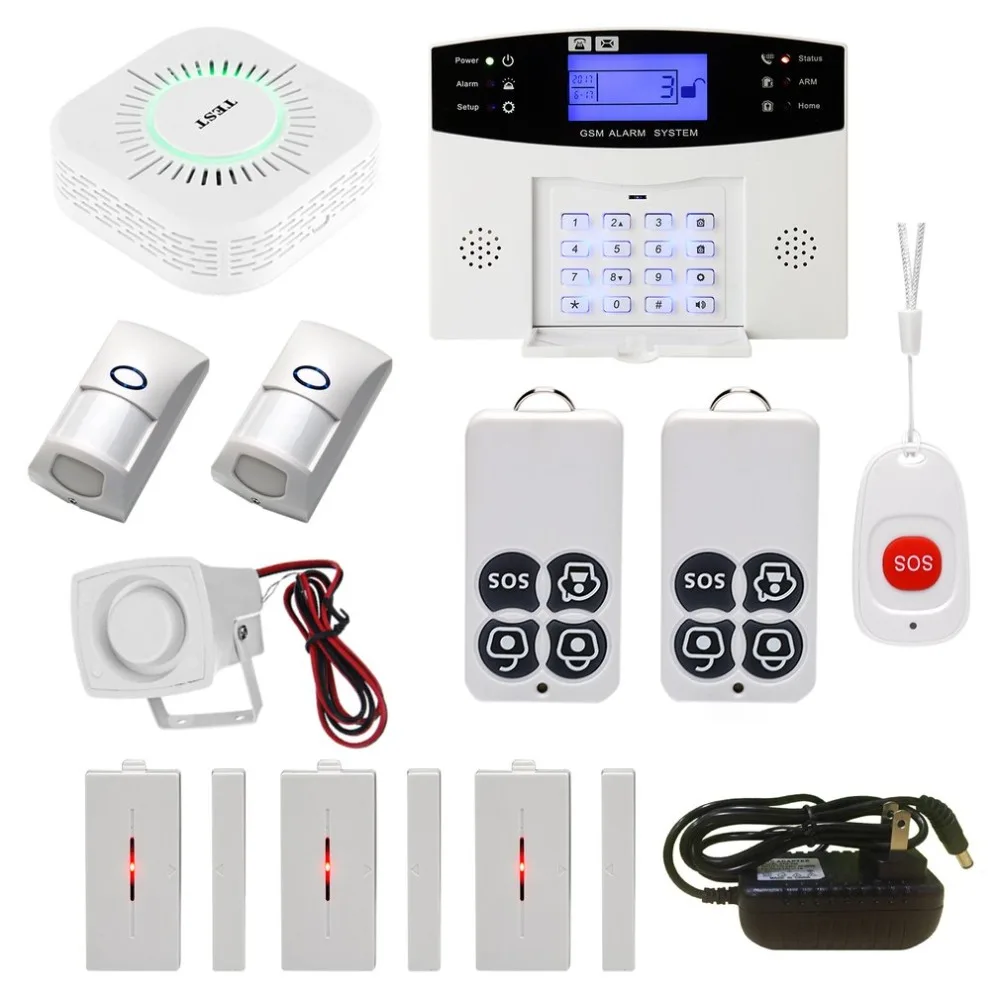 

GSM Alarm Systems Kit Remote Control Voice Prompt Wireless Door Sensor LCD Display Siren Kit Security Alarm for Home Office
