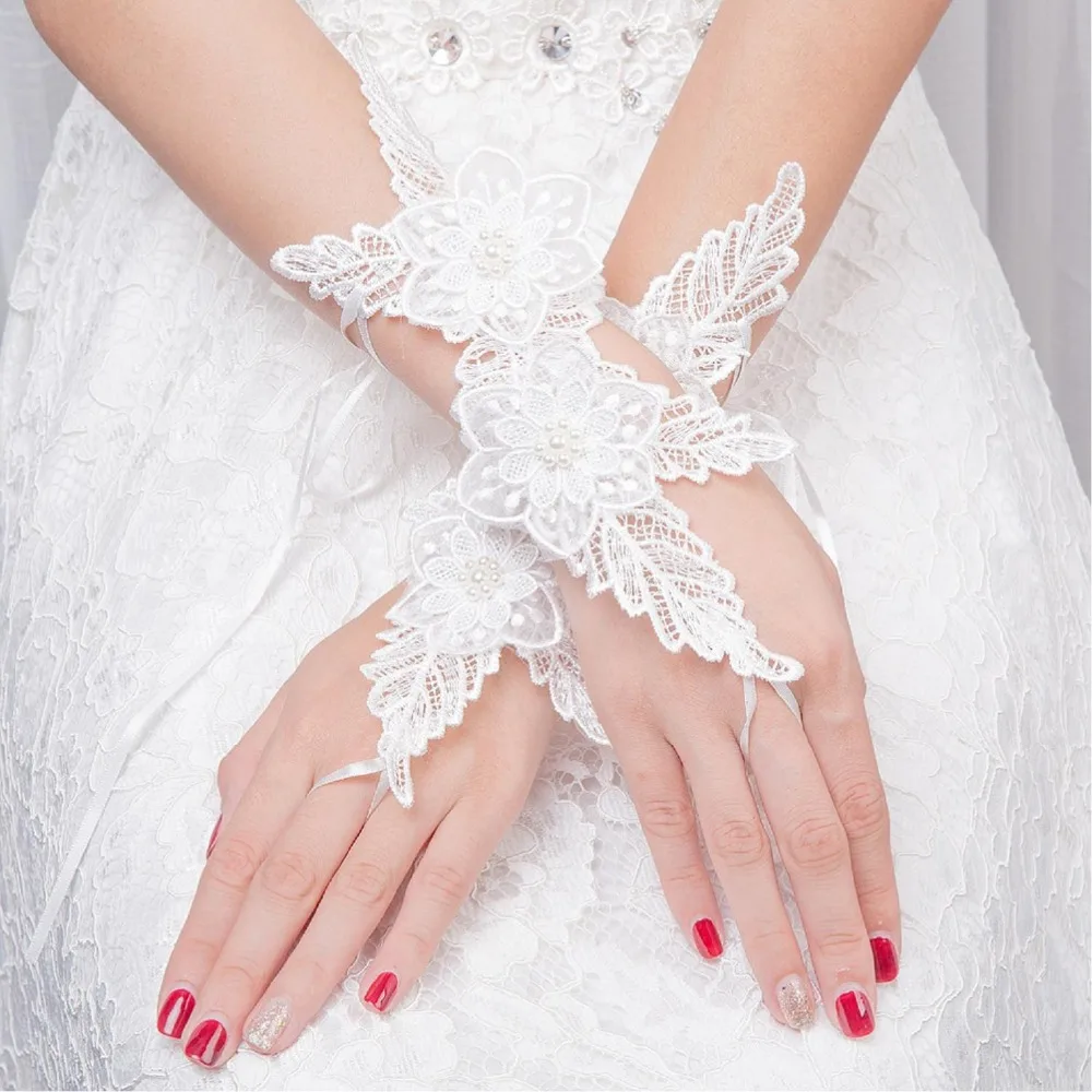 

2019 New Summer White Black Full Finger Wedding Gloves Stain For Bridal Evening Prom Wedding Accessories