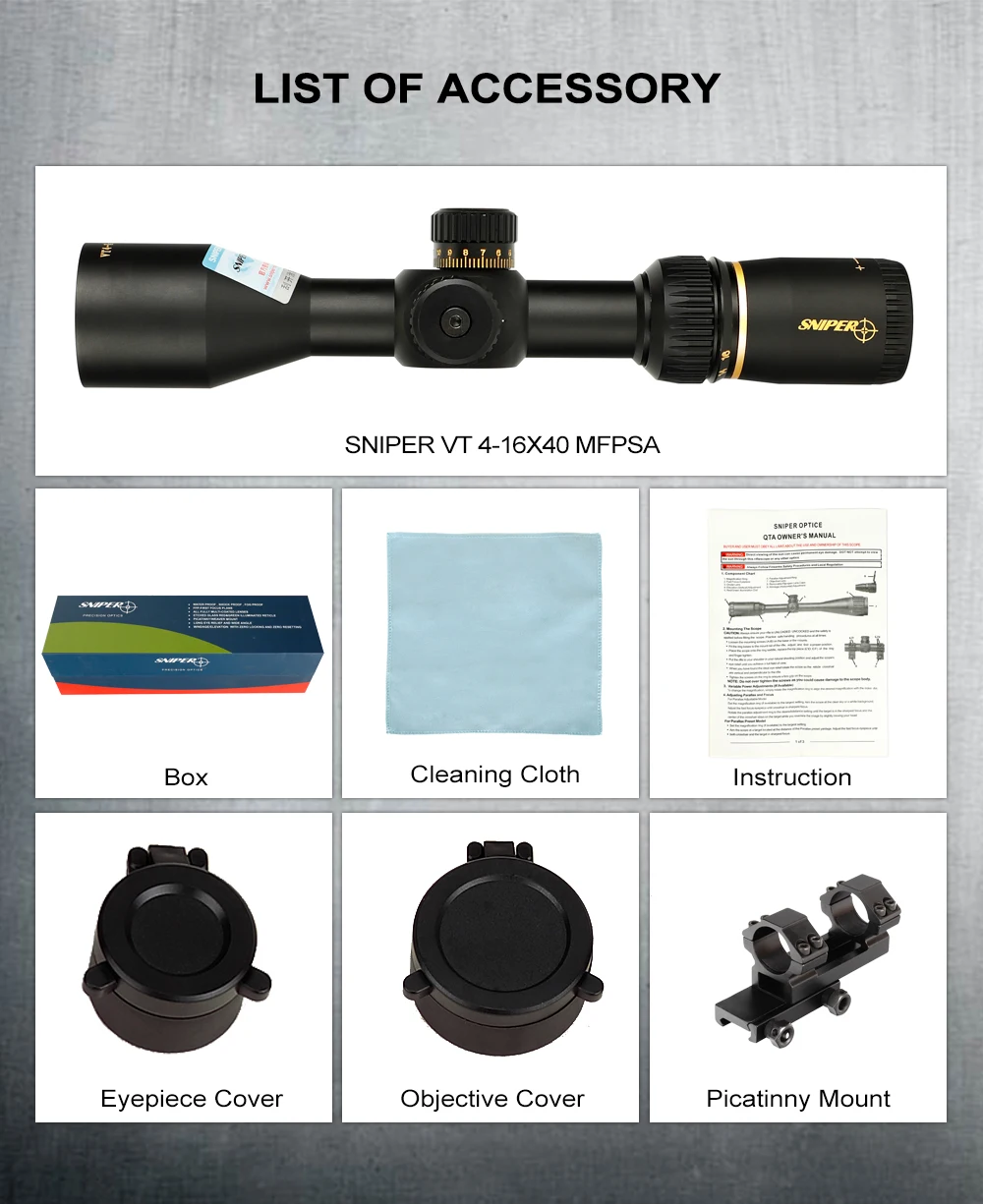 SNIPER VT 4-16X40 MFPSA First Focal Plane Hunting Rifle Scope Side AO Glass Etched Reticle Tactical Optical Sight Riflescopes (14)