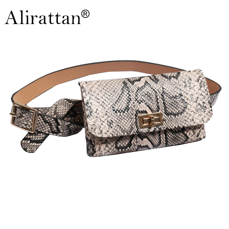 

Alirattan Women Snake Waist Bags Python Fanny Pack Belt Bag Ladies luxury Brand 2019 New Winter Hight Quality Drop Shipping H102