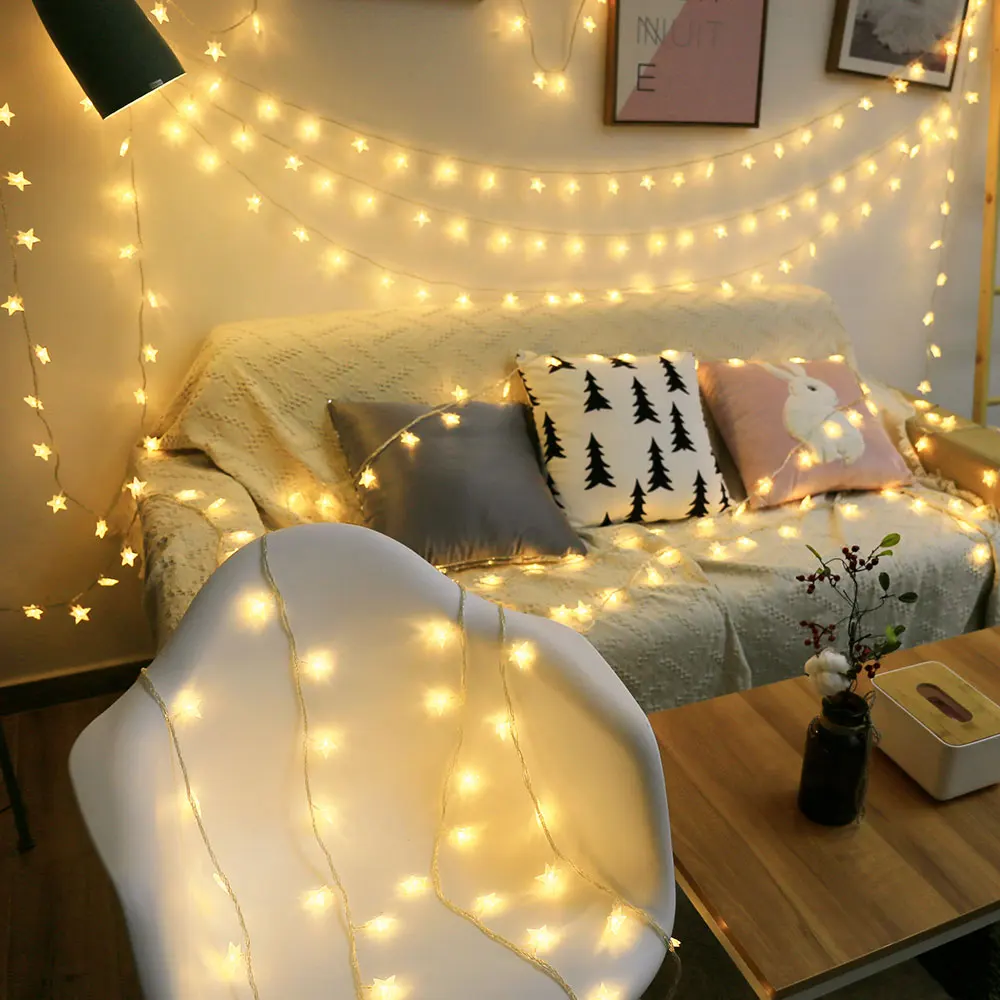 FS-LED Warm White Star String Lights Fairy Lights Five-pointed Star String Lights For Craft Wedding Party Bedroom Indoor 220V EU FS-LED Warm White Star String Lights Fairy Lights Five-pointed Star String Lights For Craft Wedding Party Bedroom Indoor 220V EU