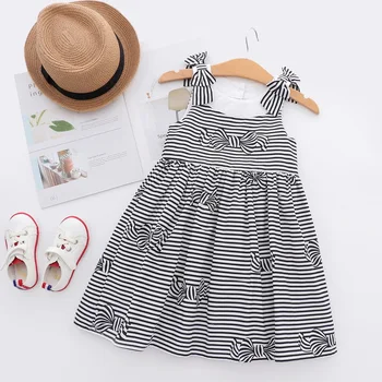 

Girl Clothing New Princess Stripe Dress Baby Girl Sleeve-less Bowknot Tie Dresses Good Quality 6 p/l