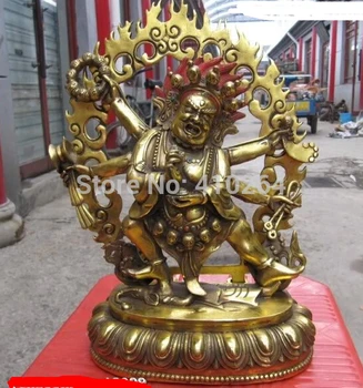 

[Nice Discount ] Tibet Buddhism A Gilt Bronze Statue Of Sadbhuja-Mahakala Dharmapala Buddha