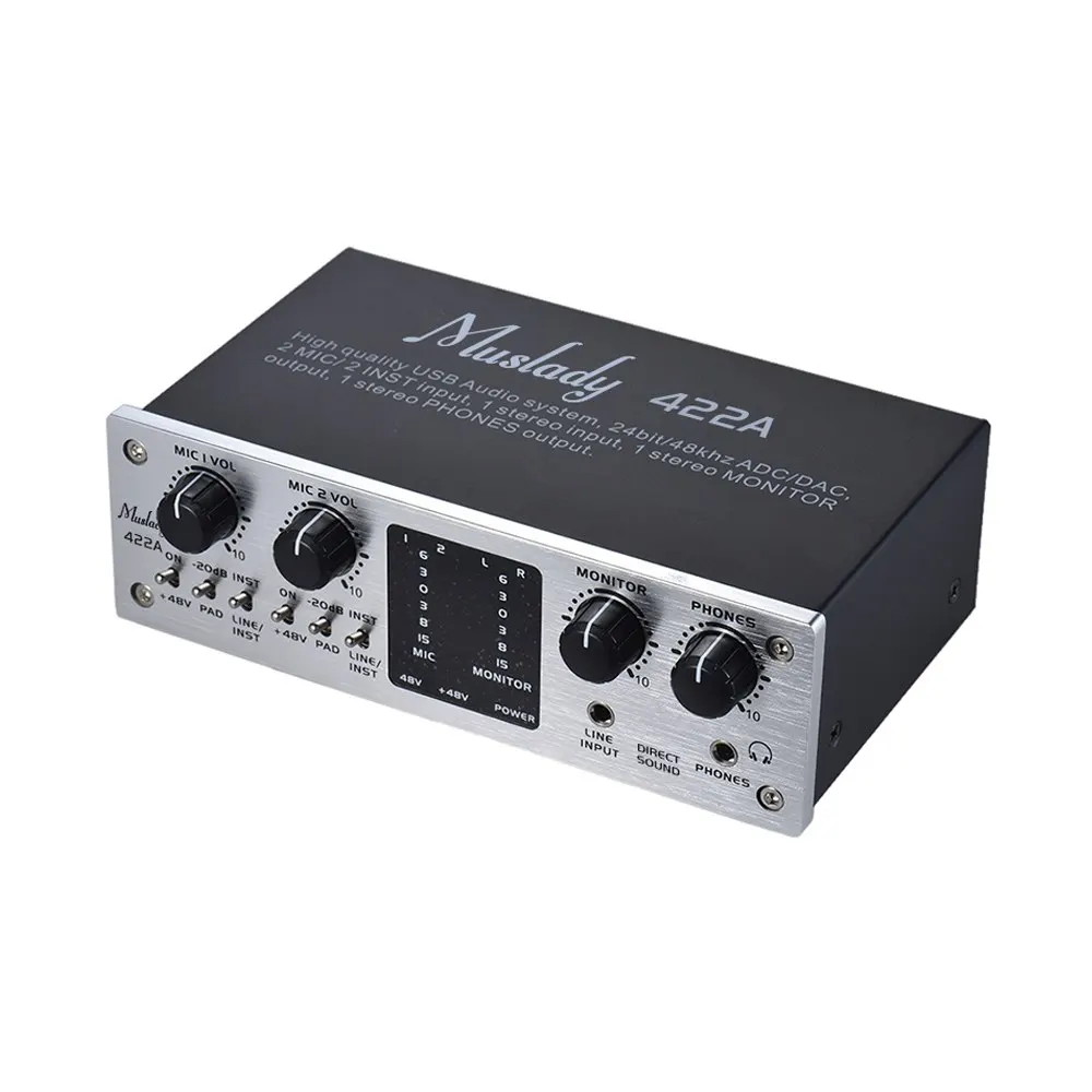Muslady 422A 4-канальный USB аудио Системы Интерфейс внешняя звуковая карта+ 48V phantom Мощность DC 5V Питание