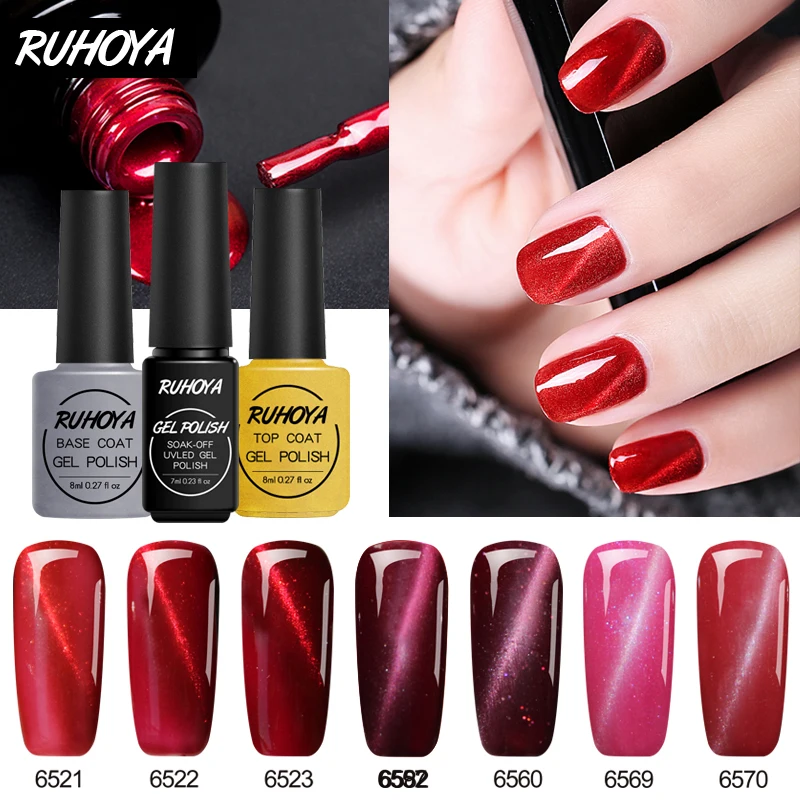 

Ruhoya UV Gel Polish Magnetic Nail Gel Lacquer Soak Off 3D Cat Eye Gel Nail Polish Semi-permanent Holographic Led Nail Varnish