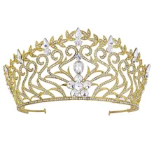 Wedding Jewelry Full Cystal Rhinestone Large Gold Tiara Crown Bridal Pageant Hair Crown Tiaras for Women Hair Jewelry