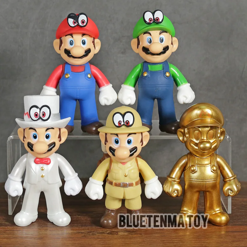 

5pcs/set 12cm Super Mario Bros Odyssey figuer doll Cappy Green Red Mario Luigi Gold Mario Wedding Groom PVC Figure Model Toy