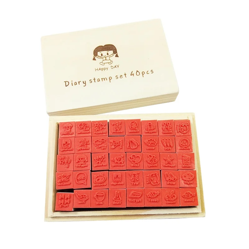 

40 pcs/set happy day diary wooden stamp set rubber clear stamps DIY writing stamps retail