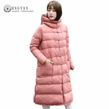 Зимние теплые Белое пуховое пальто Для женщин пуховик плюс Размеры с капюшоном X-длинные Пух парки лягушка кнопку верхняя одежда с хлопковой подкладкой Okb93