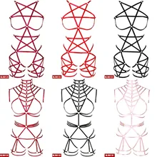 Harnais de corps rose Goth pentagramme, Punk, pôle danse, soutien-gorge, Rave jambe, ceinture jarretelles Bondage Sexy, Lingerie, Cage corporelle, ensemble pour femmes