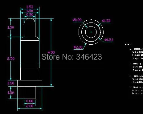 

[PR] pogo pin connector The inserting plate welding thimble 4.5MM tail spines 1.5MM copper Gold-plated Free Shipping