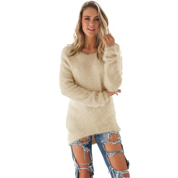 Свободный свитер со страусом, женская одежда на осень и зиму, повседневный однотонный джемпер с длинным рукавом, пуловер, Высококачественная Женская одежда, Прямая поставка - Цвет: Khaki