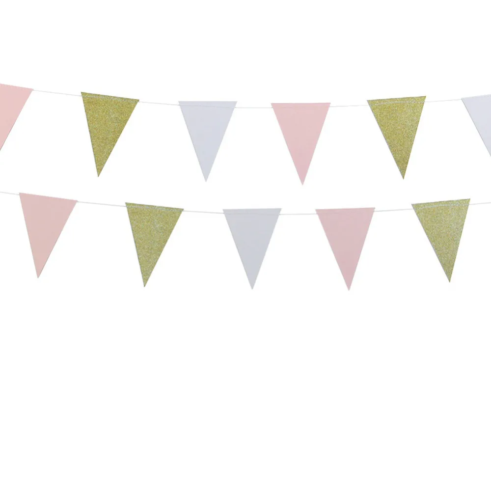 

10ft Glitter Gold Pink and White Paper Bunting Banner Pennant Flags for Baby Shower Bridal Shower Wedding First Birthday Party