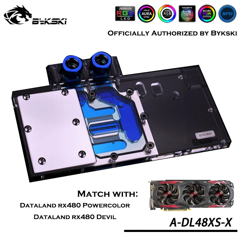 ^*Best Offers Bykski A-DL48XS-X Full Coverage GPU Water Block For VGA Dataland PowerColor Devil RX480 RX470 RX580 Graphics Card Cooler Heatsin