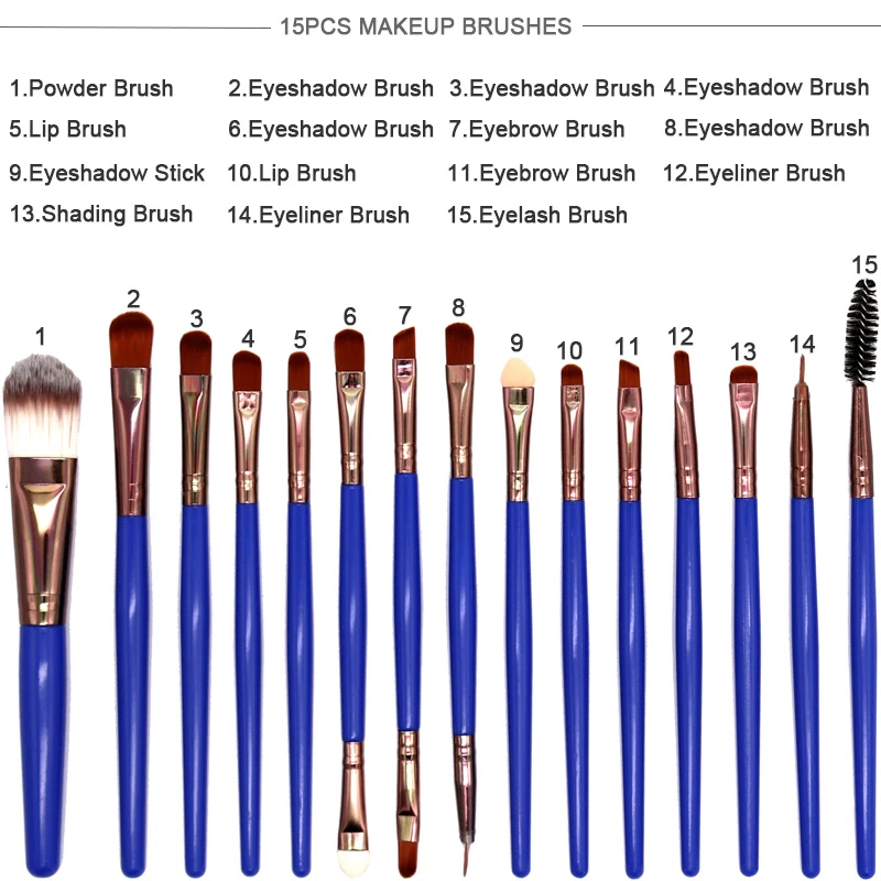 SinSo 15 шт. Профессиональные кисти для макияжа Набор основа тени для век Пудра для бровей для растушевывания губ Кисть для макияжа Кисти Набор инструментов