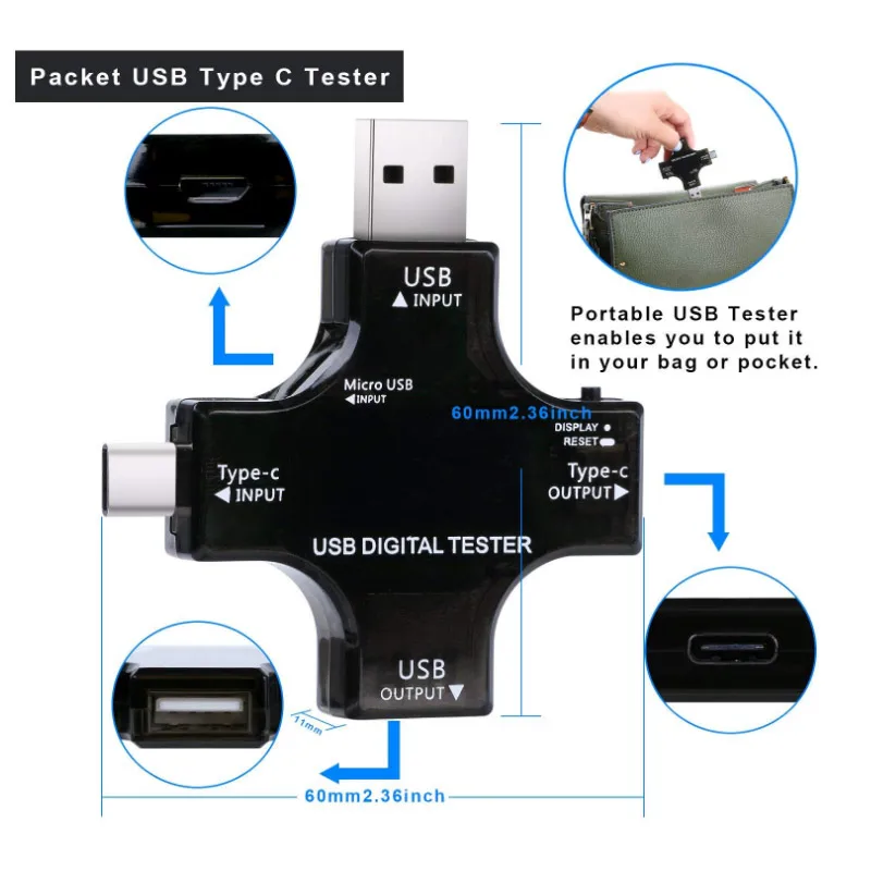 ATORCH тип c pd USB Тестер DC Цифровой вольтметр амперимитор напряжение измеритель тока
